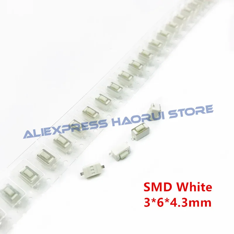 1000Pcs Tactile Tact Push Button Micro Switch 2 Pin SMD Light Touch 3*6*4.3mm 3*6*5mm Black White Switches 3X6X4.3H 3X6X5H