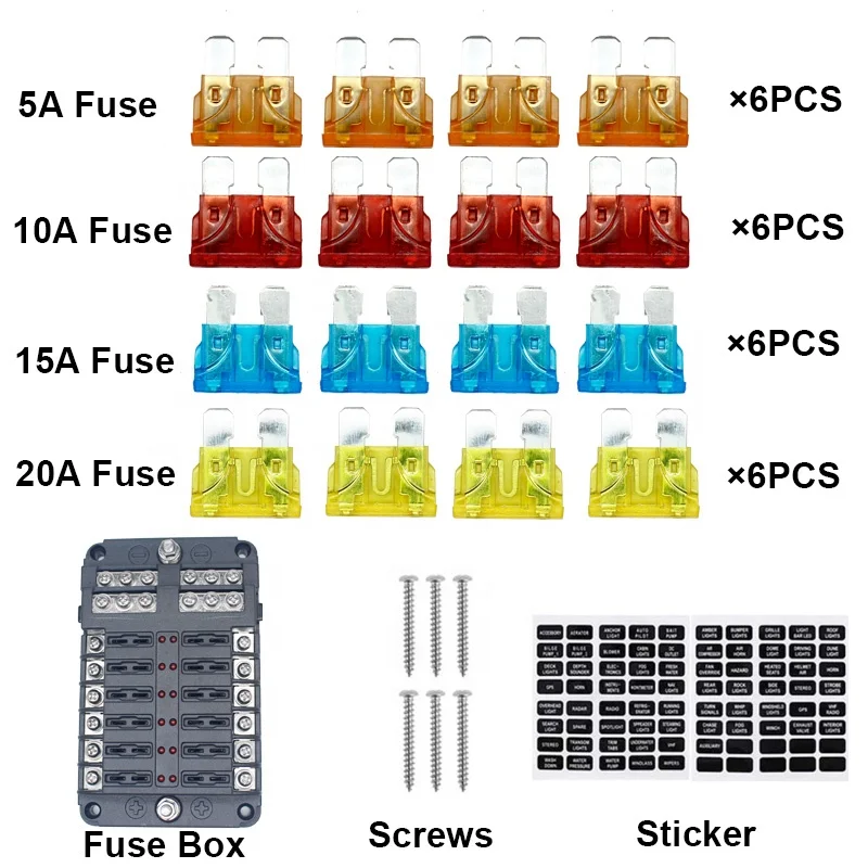 ATC/ATO Fuse Box Holder LED Warning Indicator Damp-Proof Cover   Car Boat Marine RV Truck 6 Way 12 Way Blade Fuse Block