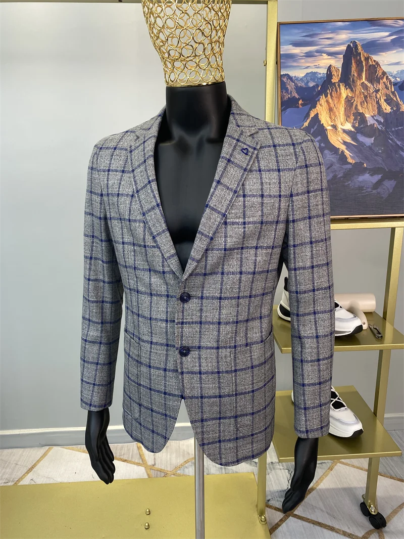 

Мужской деловой пиджак Briti Gentleman в клетку с длинным рукавом, приталенный, на двух пуговицах, верхняя одежда