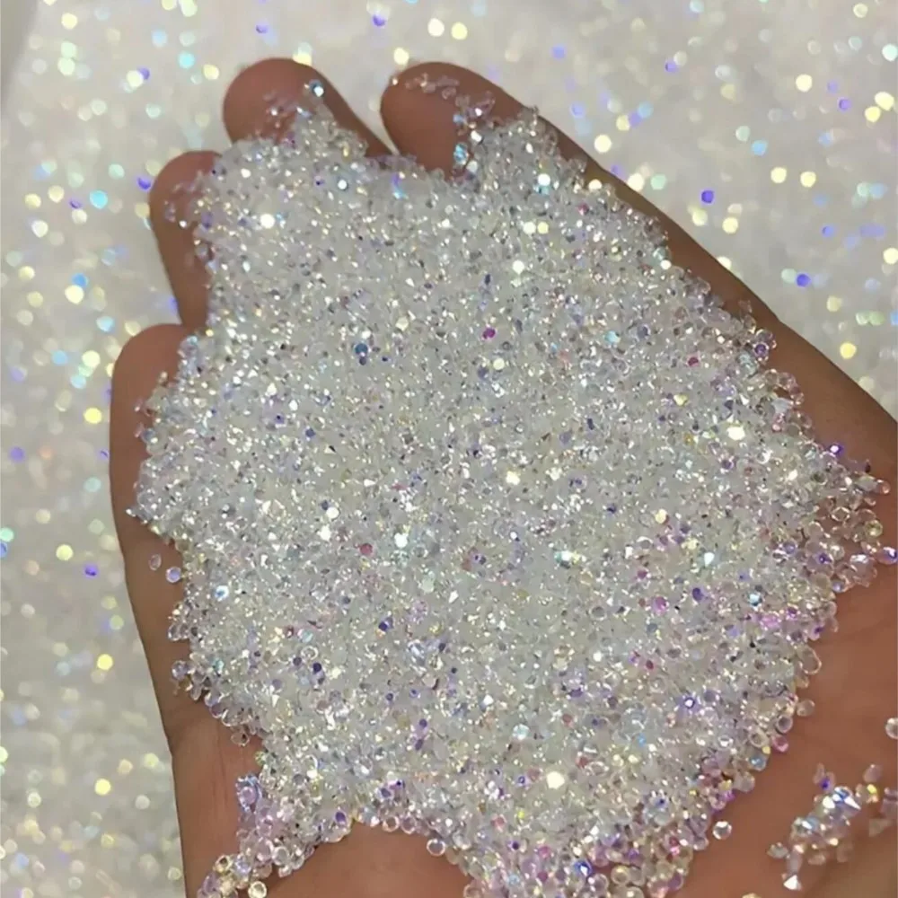 1Bag Tiny Rhinestones Nail Charms 1.2mm Ultra Mini AB Glass Crystals Nail Art Decoration Iridescent Micro Caviar Bead Nail Gems
