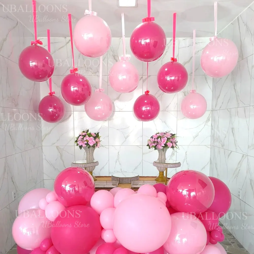 10 ballons roses avec ruban, 18/12/10 pouces, nœud suspendu, ballon rose pastel avec ruban en satin pour décoration d'anniversaire, de mariage ou de baby shower