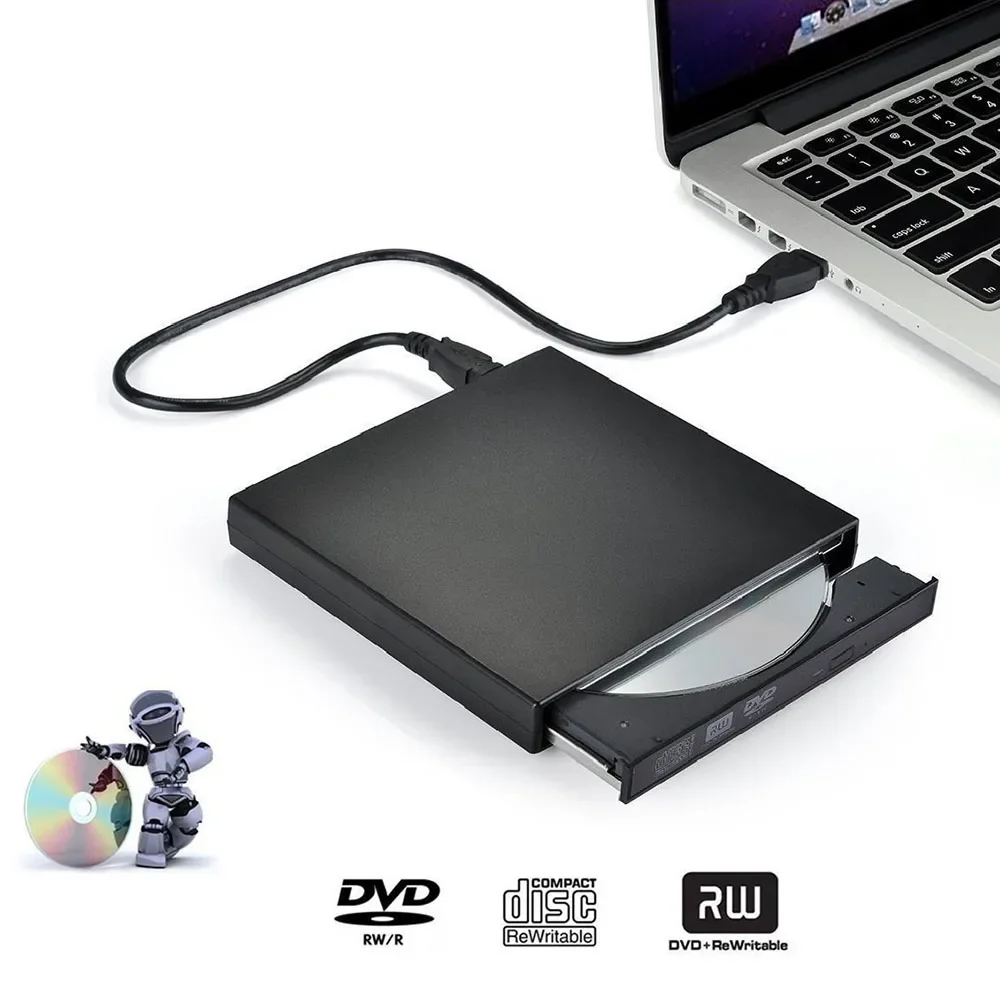 

USB 2.0 Portable External DVD Optical Drive CD/DVD-ROM CD/DVD-RW Player Burner Slim Reader Recorder Portatil for Windows Mac OS