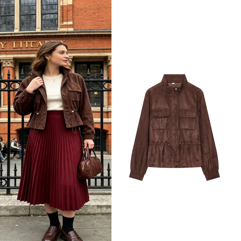 Guobioziy Women's Multi-Functional Jacket, Vintage Brown Coat Everyday Commuting and Streetwear Autumn Jacket