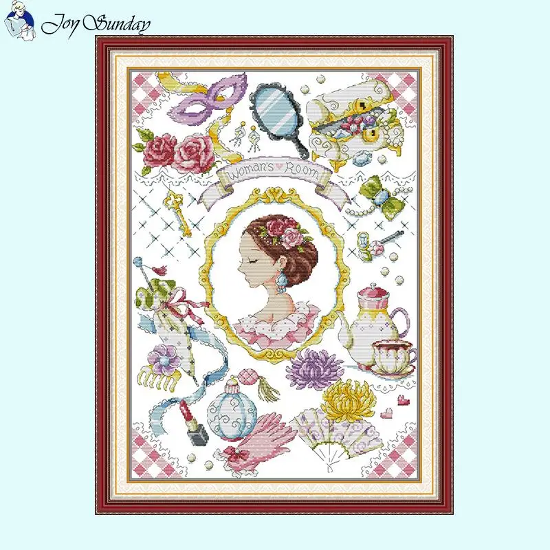 lady‘s chamber Cartoon Character Cross Stitch Embroidery Set Aida 14CT 16CT 11CT Counted Printed Cloth Cotton Thread Sewing Kits