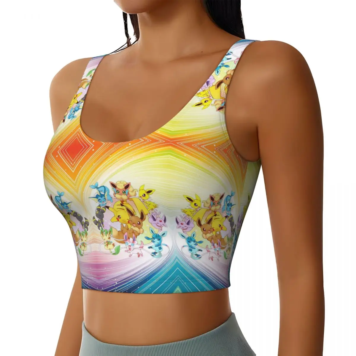 Custom Pikachus Character Groups High Impact Sports Bras Women Seamless Workout Running Crop Tank Tops