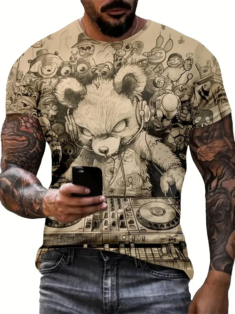 

Летняя повседневная забавная мужская футболка с коротким рукавом и животным принтом, пуловер с круглым вырезом, модные мужские футболки, одежда больших размеров