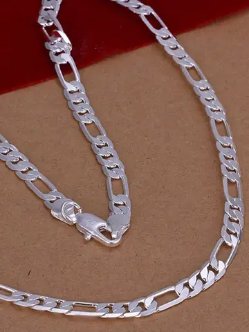 6mm Flat Chain Silver Color Solid Necklace Fashion Jewelry Women Men Wholesale High Quality Wedding Gift