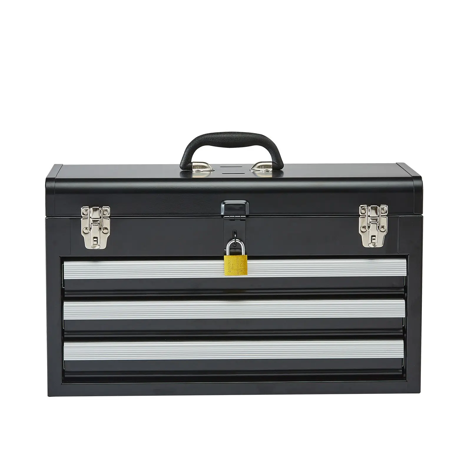 Metal Tool Box, 20.5-Inch, Portable Metal Tool Box with 3 Drawers, Small Tool Chest with EVA Liners, Ball Bearing Slide Drawers