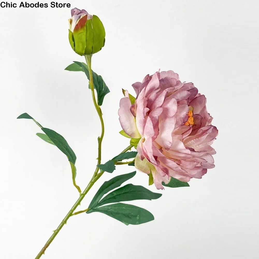 

2 Heads Silk Peony Fake Flowers Silk Cloth Real Touch Artificial Flower Branch 68cm Length Simulation Peony Flower