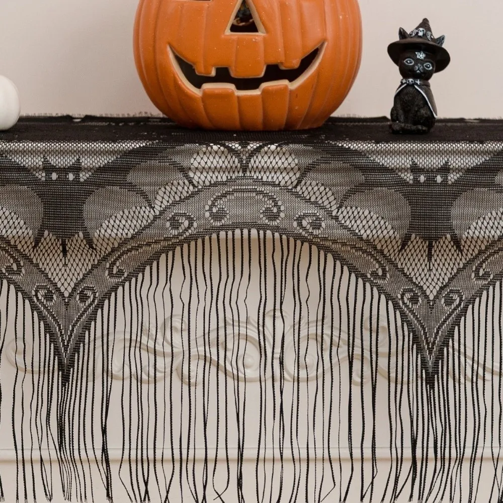 Gothic Style Lace Bat Skeleton Head Lampshade Decorative Black Spider Web Lamp Shade Cover Scary Halloween Table Cover