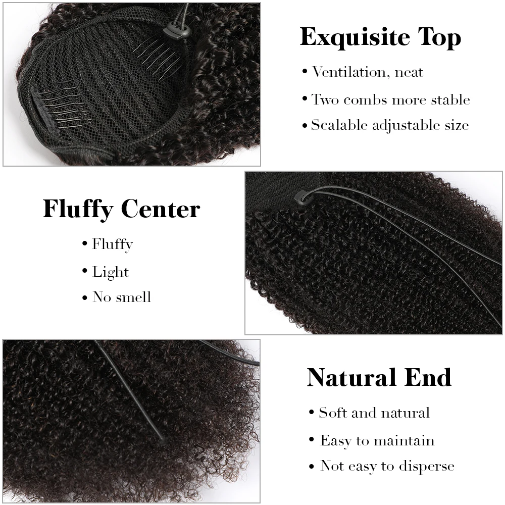 Alibele Afro Kinky Curly Ponytail Extensions Clip In Drawstring Ponytail Human Hair Extensions Mongolian Kinky Curly Hair Pieces