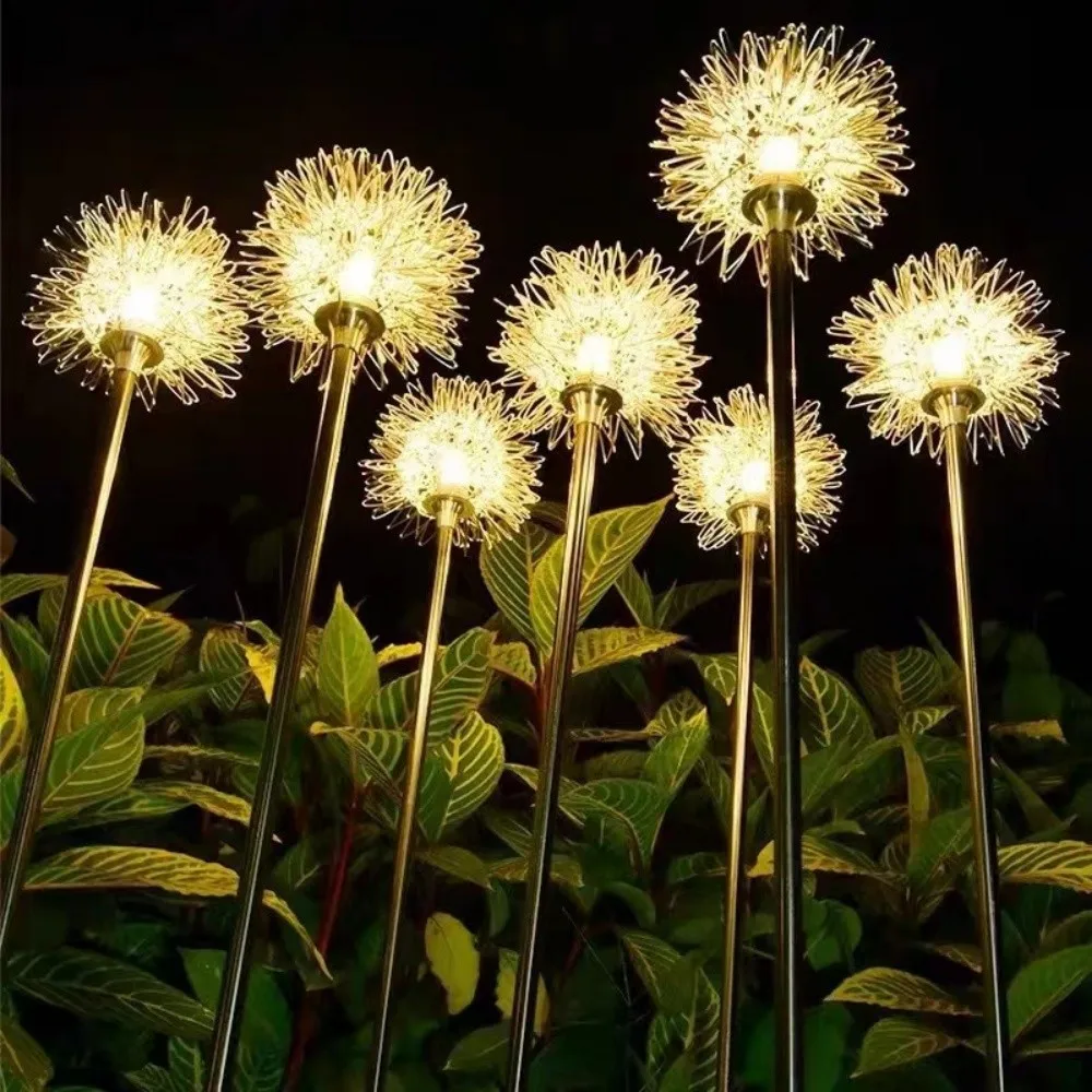 1PC Solar Dandelion Grounded Aluminum Wire Lamp,Used for Outdoor,Camping,Garden,Courtyard,Party Atmosphere Lamp Decoration