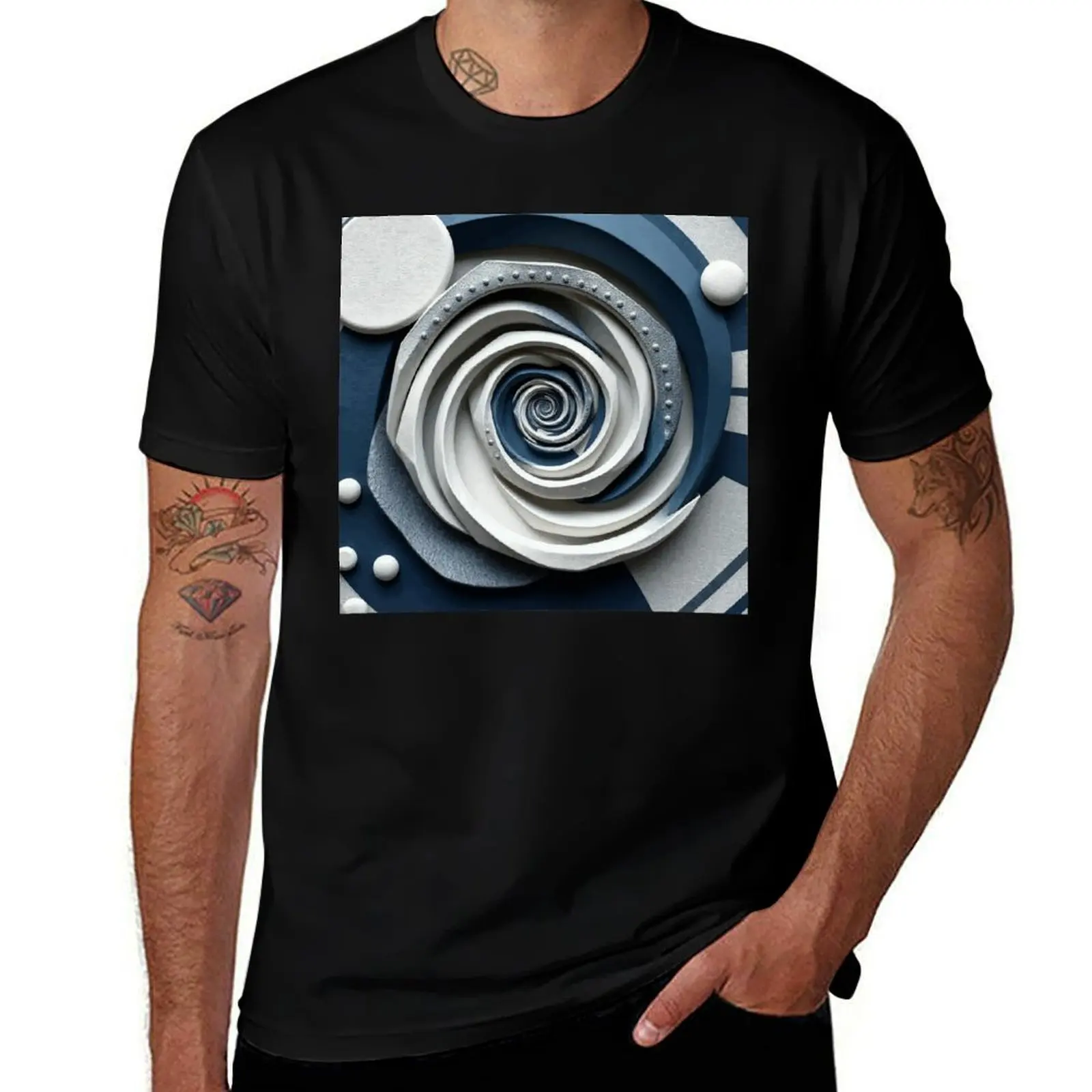 

Blue and White Abstract Geometric Fibonacci Spiral T-Shirt vintage clothes plus size tops men graphic t shirts