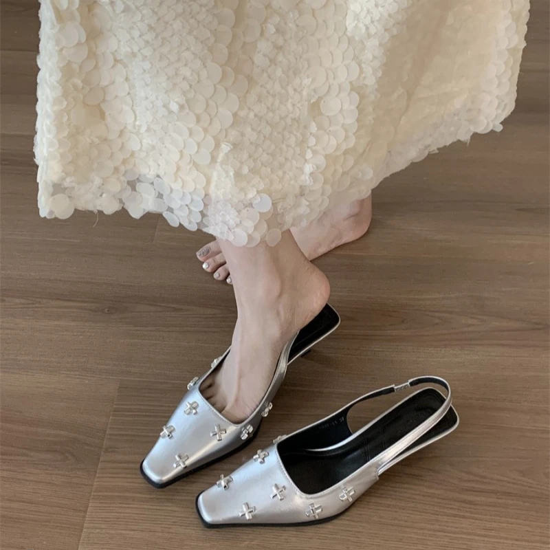 

Fashion Sandals for Women in Summer Pointed Tip Thin Heels Metal Decoration Sandalias De Mujer Banquet Party Zapatillas De Mujer