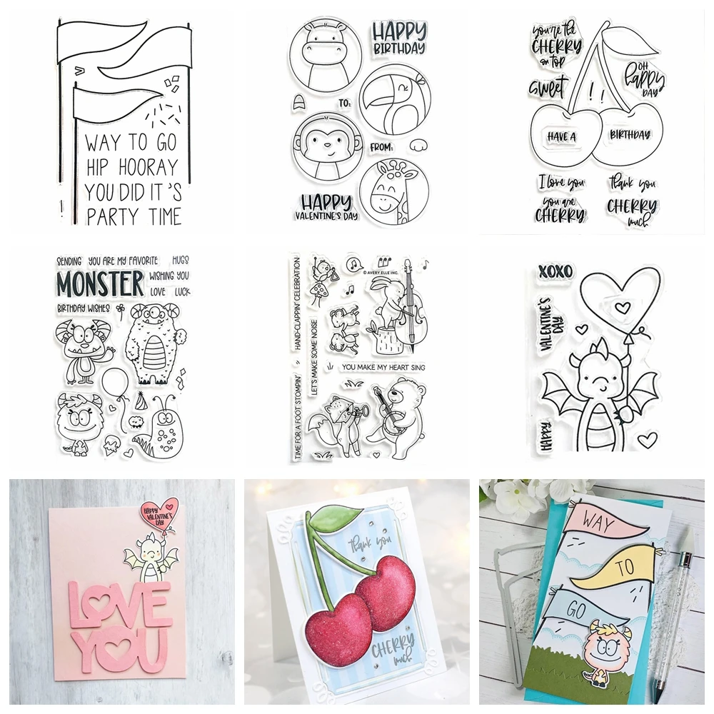 Flags Confetti And Celebratory Sentiments Stamp and Cutting Dies Cherry On Top Clear Stamps For DIY Scrapbooking Decoration
