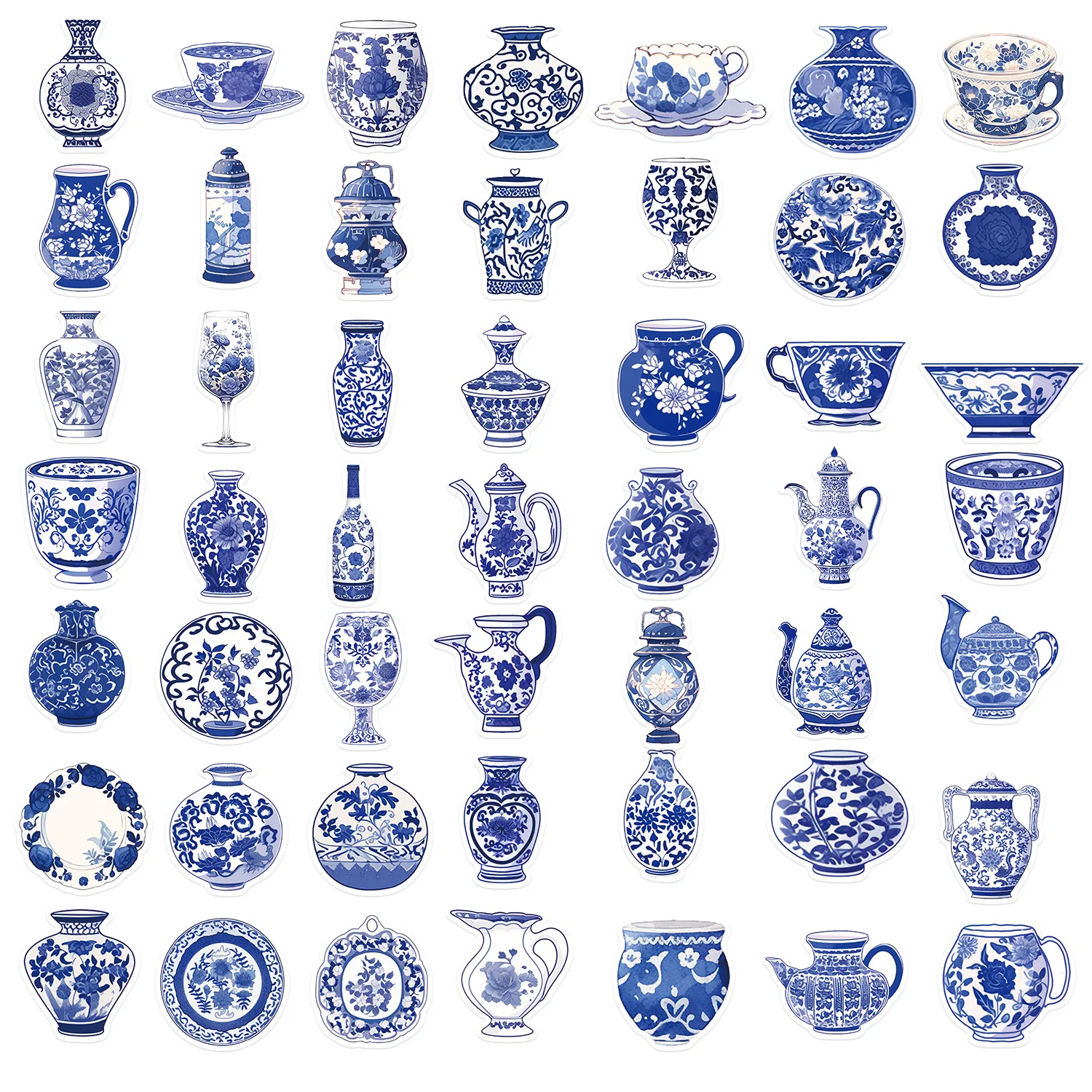 10/30/50PCS Blue and White Porcelain Chinese Style Sticker DIY Phone Laptop Luggage Skateboard Graffiti Decals Fun for Kid Gift