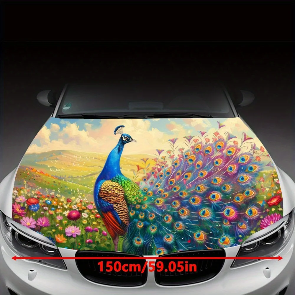 Gorgeous Peacock Car Hood Decal,Self-Adhesive Waterproof PVC Hood Sticker, Decoration Scratch Resistant Protect,Auto Accessories