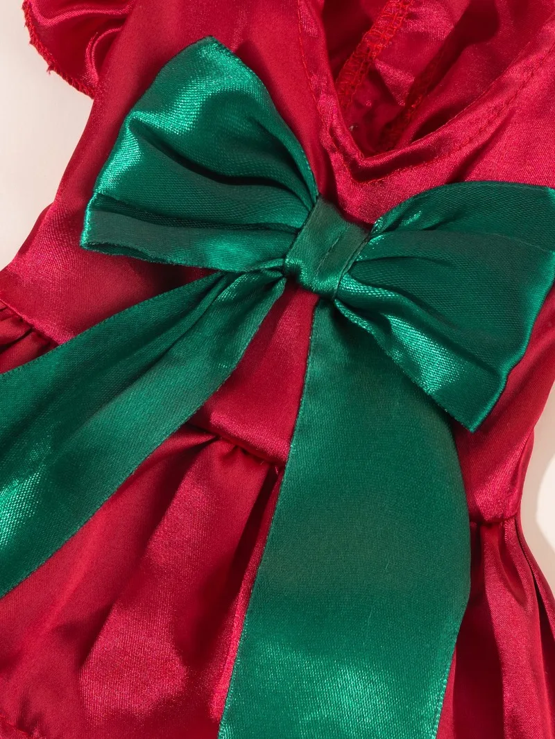 Doppellagiges festliches Kleid mit Schleife für Haustiere, Herbst-Winter-Hundekleidung, Katzenrock, Katzen- und Hundekleid, Haustierbekleidung, Festtagskostüm für Partys – Detail 11