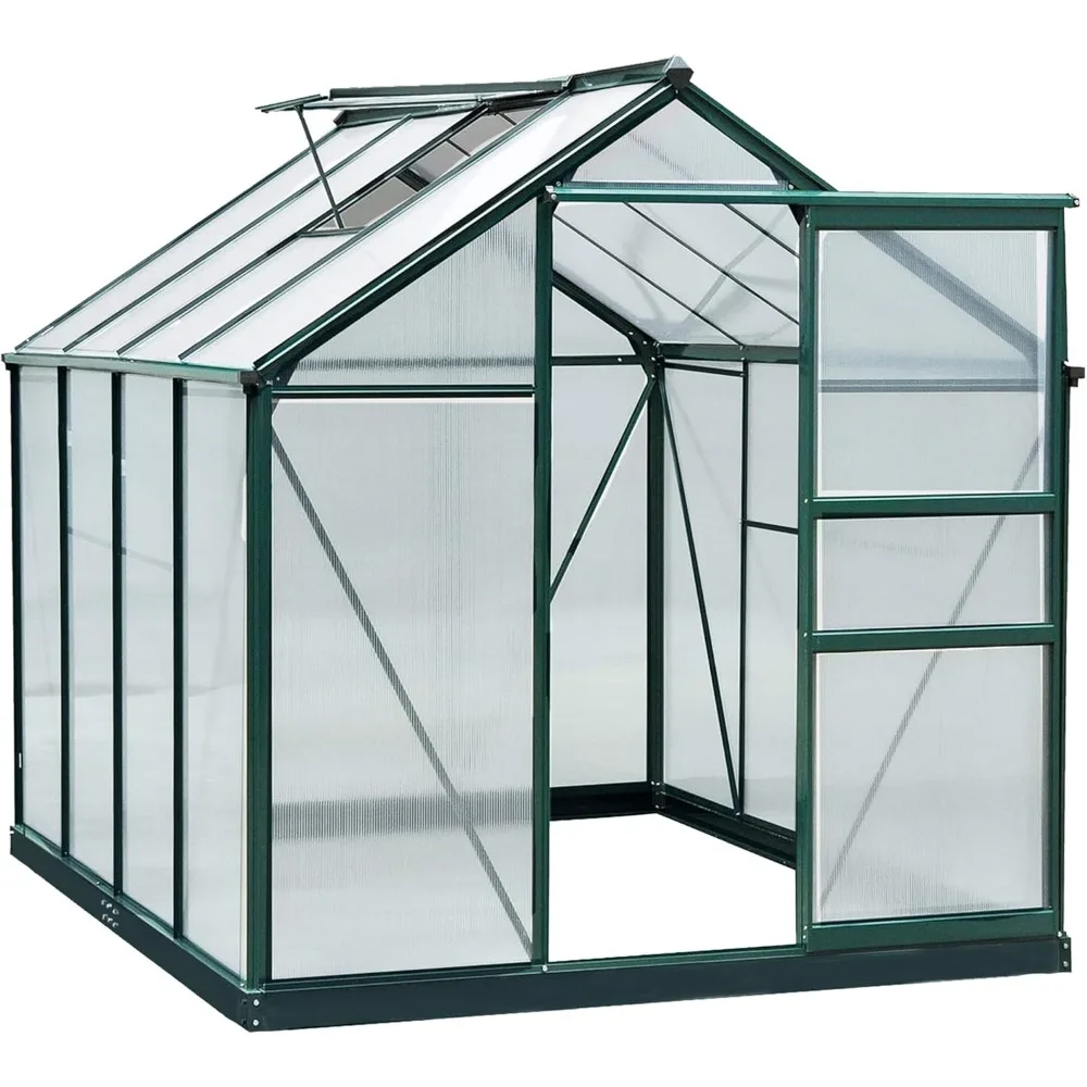 

Outsunny 6'x 8'Greenhouse for Outdoors, Polycarbonate Greenhouses with Rain Gutter and Roof Vent, Aluminum Walk-in Green Houses