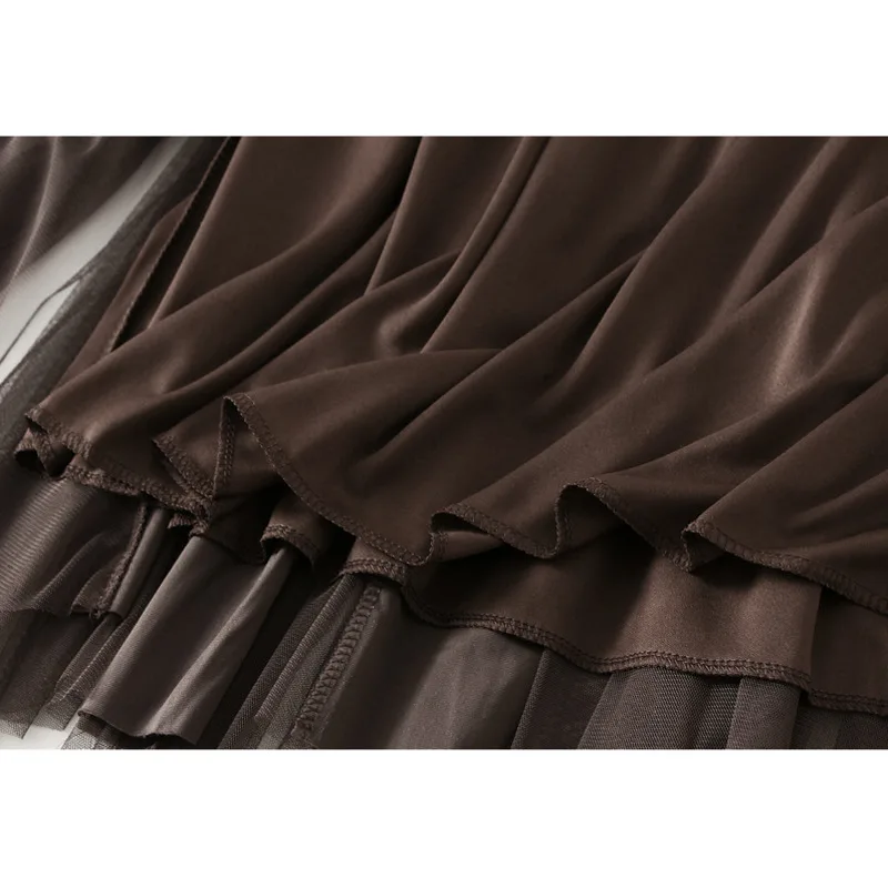 Осень-зима 2023, бархатные сетчатые лоскутные юбки-миди, женские повседневные элегантные длинные юбки с высокой талией в корейском стиле