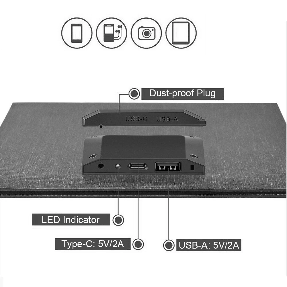 16 واط 5 فولت لوحة طاقة شمسية قابلة للطي مع منافذ USB/Type-C المحمولة شاحن البطارية الشمسية لوحة طاقة شمسية شاحن بالطاقة الشمسية للتخييم في الهواء الطلق