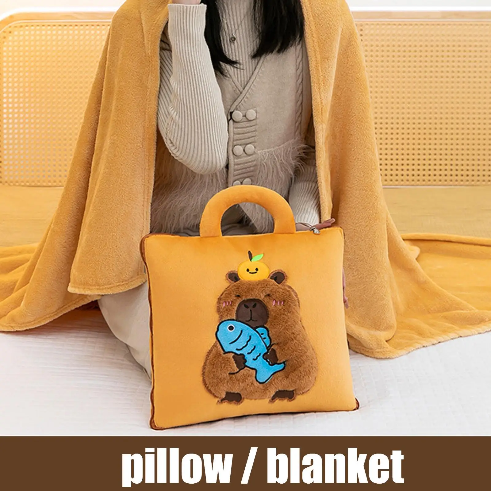 Travel Blanket and Pillow 2 in 1 Capybara Pillow Travel Blanket Airplane Compact Head Support Sleeping Mat for Kids Adults