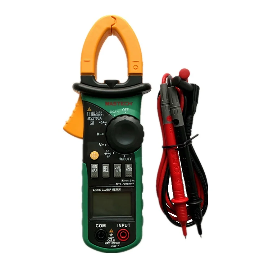 MASTECH MS2108A Multimeter Auto Range Digital Clamp Multimeter 4000 Counts DC/AC Voltmeter Ammeter Current Resistance Tester