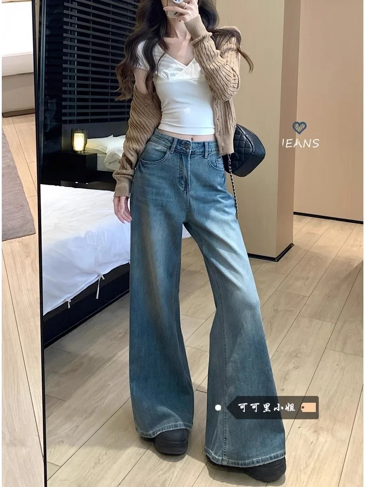 

American Waed Wide Leg Jeans Women's Faion High Waist Bell Bot Pants Straight Long Trousers Spring 2026 New Sle