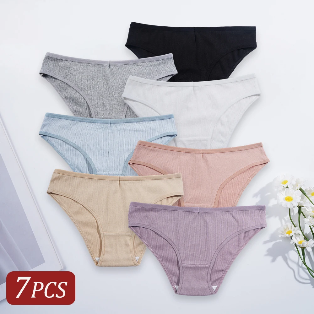 7PCS High Quality Solid Color Low Waist Cotton Panties for Women Ladies Comfortable Breathable Briefs Underpants Daily Underwear