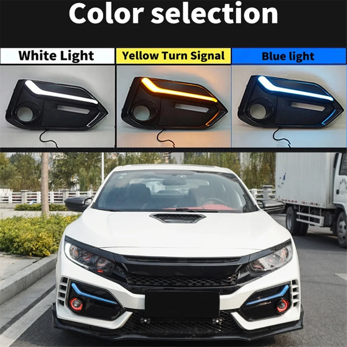 

For Honda Civic 10th Modified TYPER Front Bumper Fog Lights 3-Color Streamer Daytime Running Lights