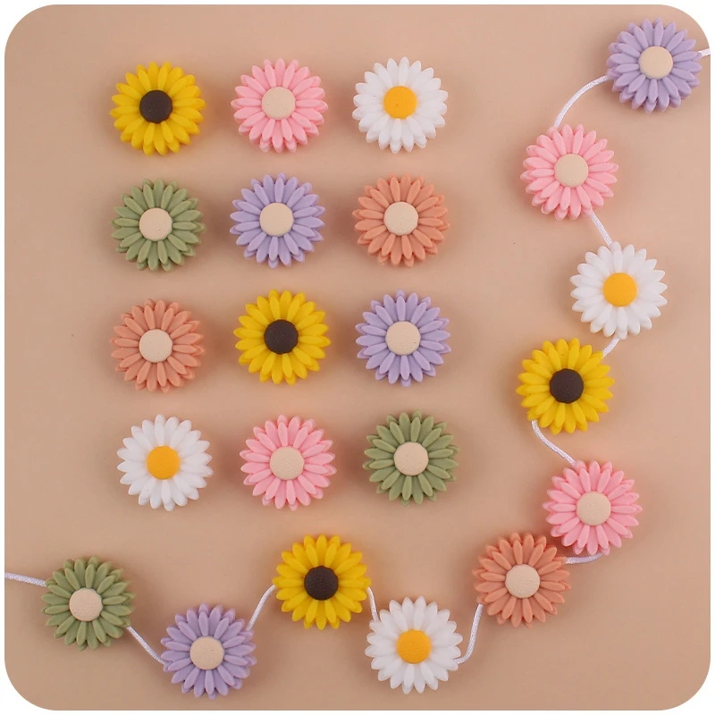 20Pcs Silicone Daisy Beads for Jewelry Making Baby Teething Durable Non Toxic BPA Free Assorted Colors 22mm
