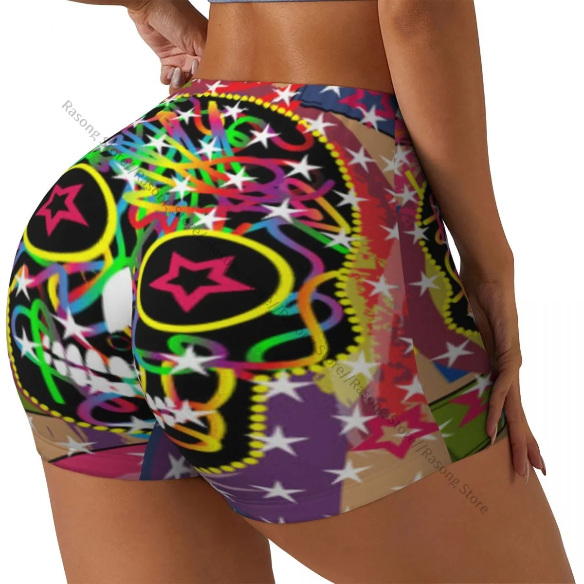 Push Up Short Elasticity Scrunch Butt Mexican Skull Pop Art Running Shorts Sports Shorts Womens Clothes Gym