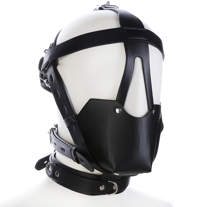 Casco fetiche de cuero BDSM Bondage, máscara, capucha, restricción, Cosplay adulto, Juguetes sexuales para parejas, mujeres, Gay