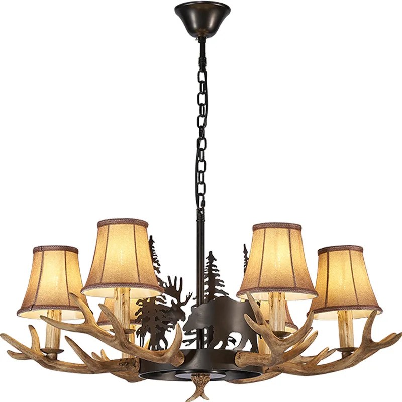 

American pastoral antler chandelier, living room dining room bedroom study retro creative lamp