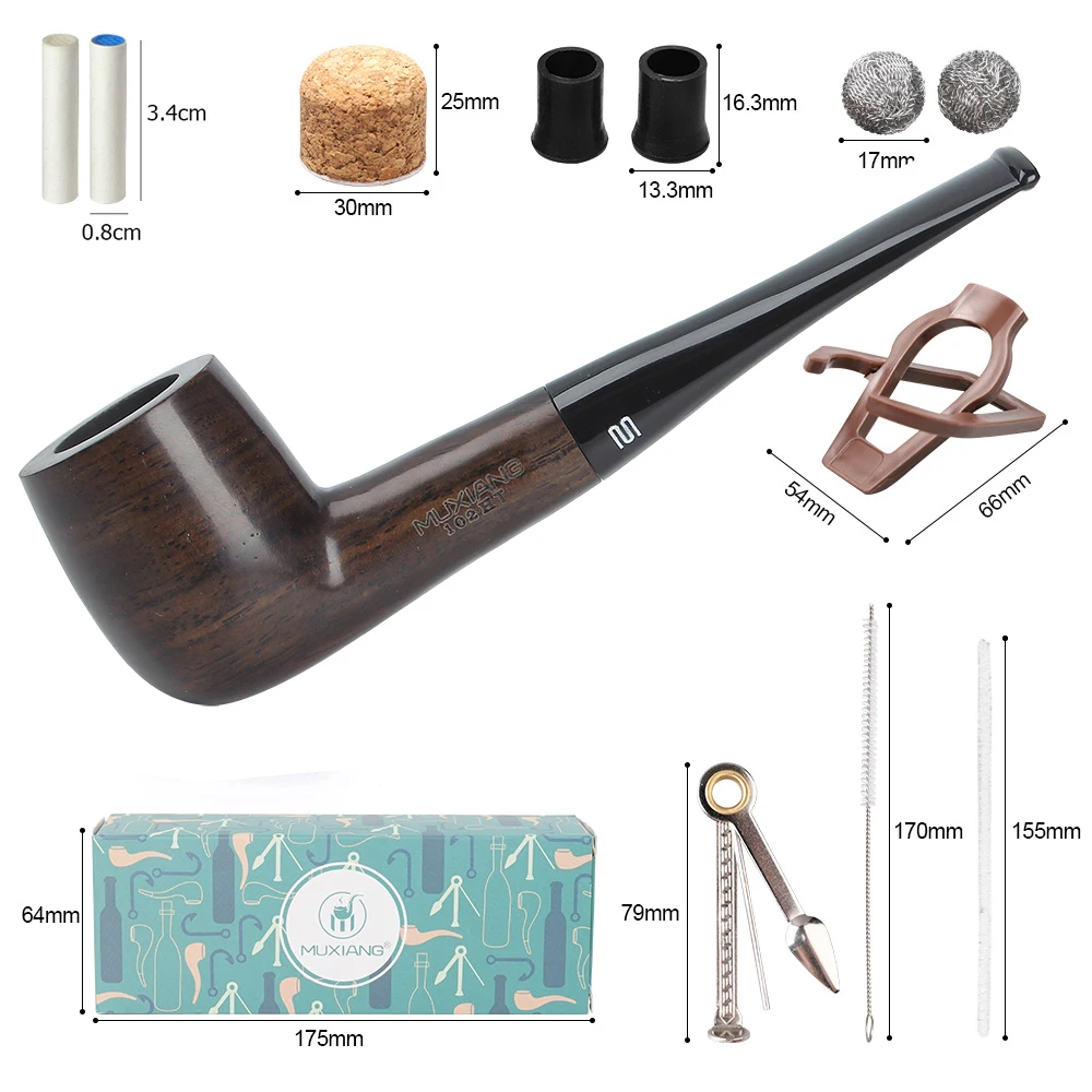 RU Ebony Wood Tobacco Pipe Retro Bakelite Bending Filter Pipe Potable Handheld Smoking Pipe Cigarette Accessories Men\'s Gifts