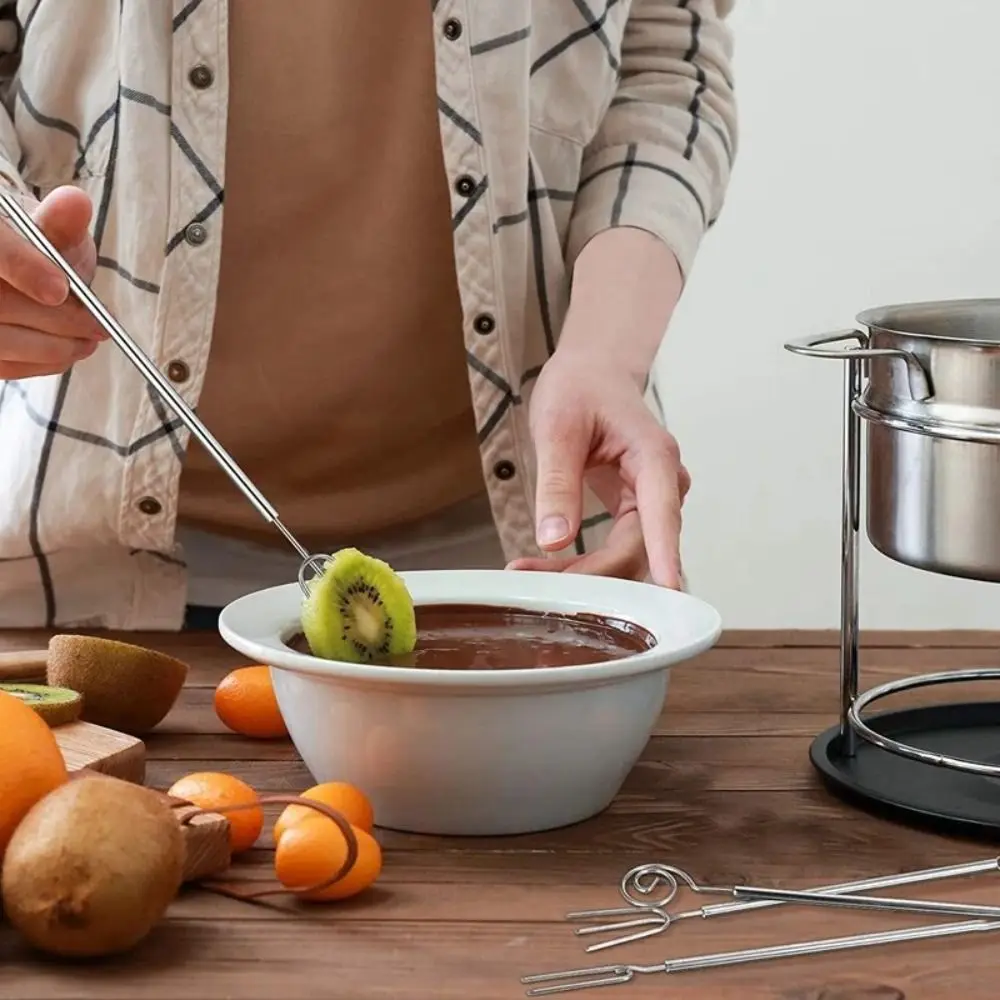 Stainless Steel Chocolate Dipping Fork Irregular Shaped Silver Cheese Fondue Fork Rustproof Long Handle Chocolate Dipping Tool