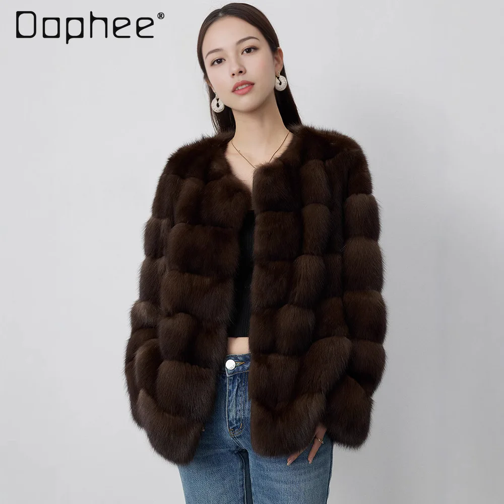 Mode léger luxe épaissi col rond court manteau de fourrure pour les femmes haut de gamme sensation tempérament élégant Socialite fausse fourrure manteau