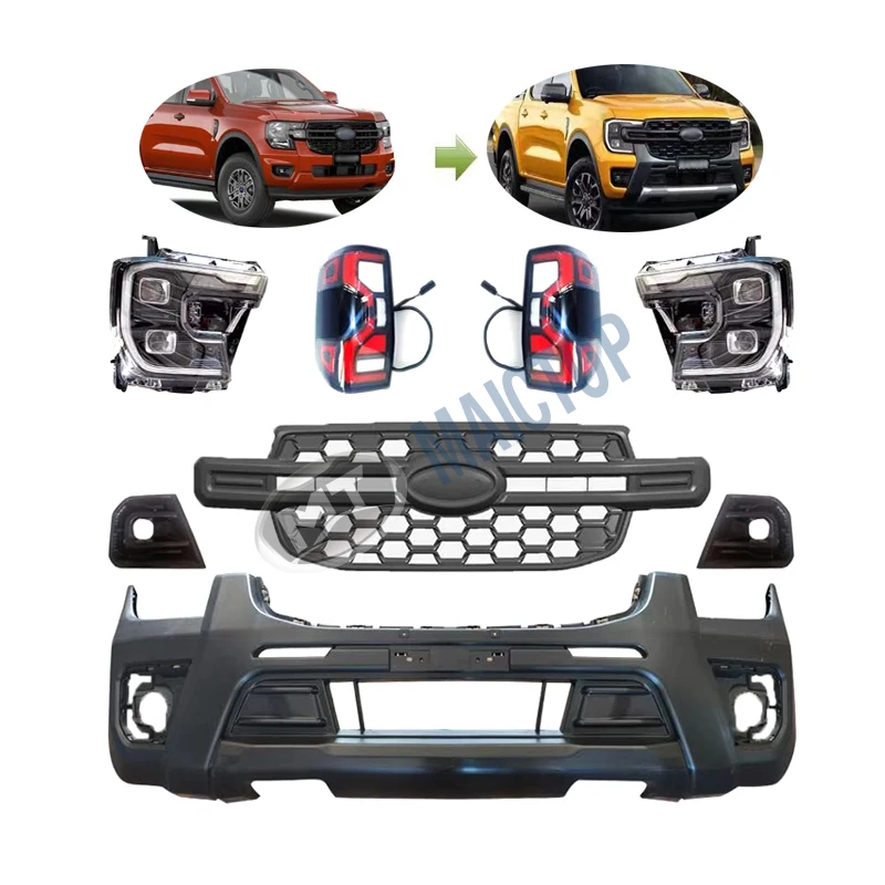 

MAICTOP car accessories facelift front bumper headlight bodykit for ranger T9 XL XLS upgrade to wildtrack 2022 2023