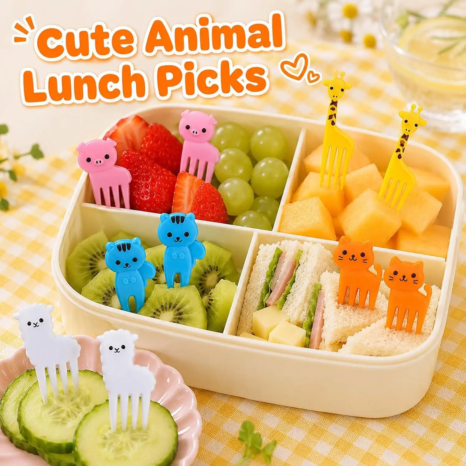 38Pcs Cute Garden Bento Food Picks Reusable Leaf Crown Animal Fruit Forks BPA Free Lunch Box Decoration Accessories for Kids