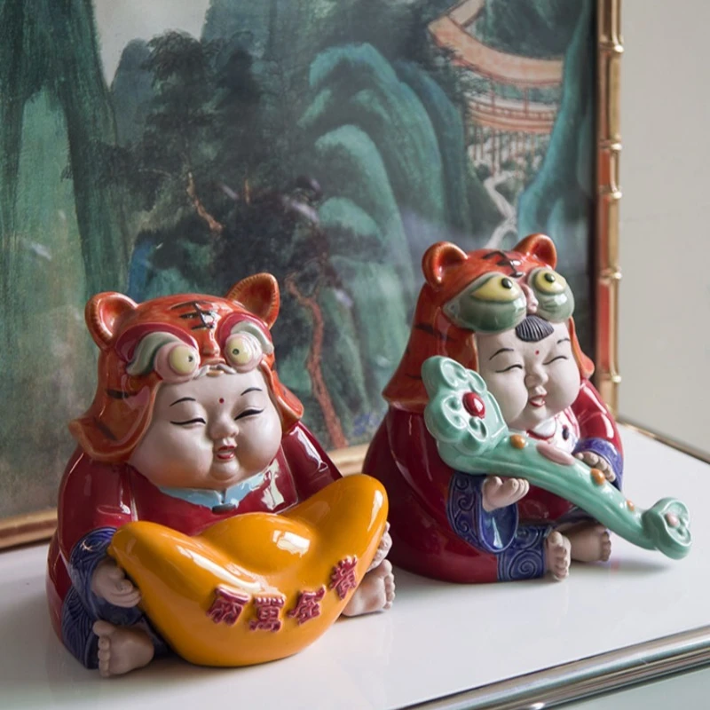 New Chinese style, a pair of lucky Ruyi ceramic ornaments, creative living room entrance art handicrafts