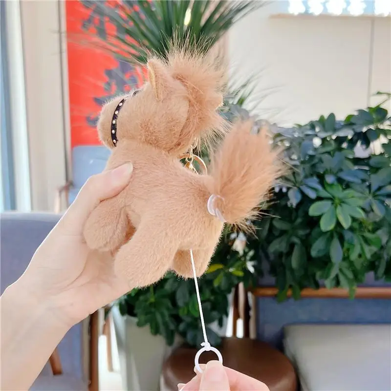 1Pcs Fuzzy Tail Turning Pony Doll Backpack Accessory Creative Cartoon Horse Plush Doll Keychain Cute Bag Pendant