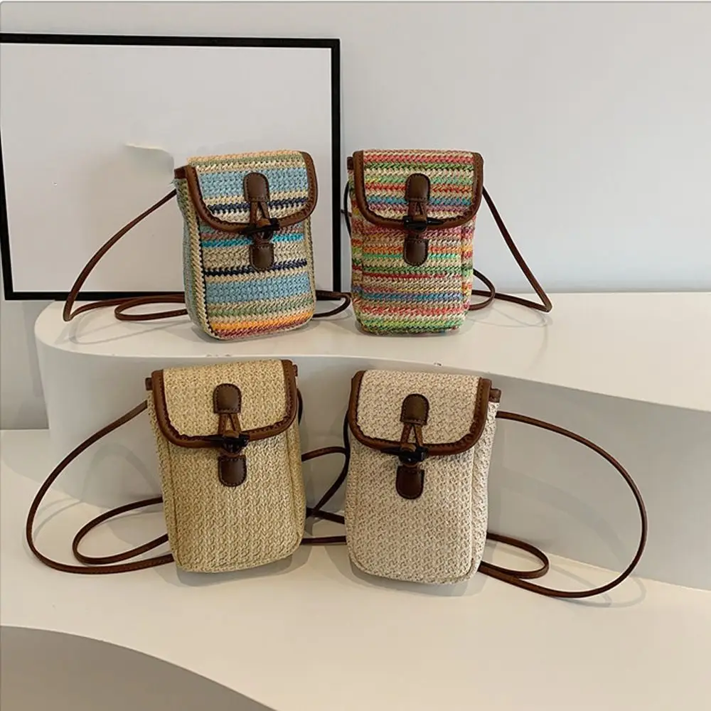 Casual Straw ไหล่กระเป๋าแฟชั่นโทรศัพท์มือถือกระเป๋า Crossbody กระเป๋ากระเป๋าสตางค์ผู้หญิงกระเป๋า