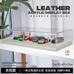 1/64 Integrated high penetration acrylic display box Leather base car model hand organizer box desktop decoration