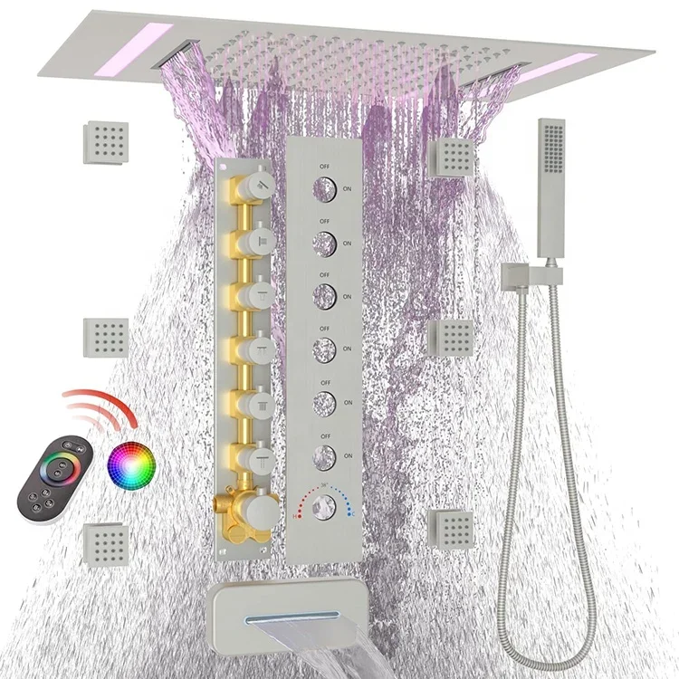 North American LED Full Body Rain Shower System with 6pcs Body Jets Spray Rainfall Mist Shower Set for Hotel