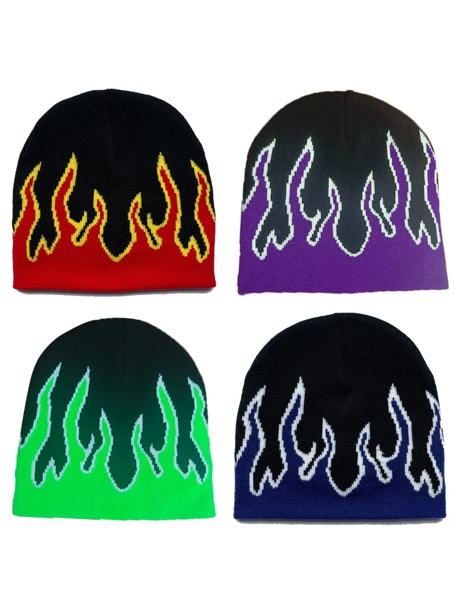 AliExpress Flame Pattern Bicycle Cap Elastic Warm Knit Cap Neutral Winter Fashion Outdoor Travel Pullover Hat