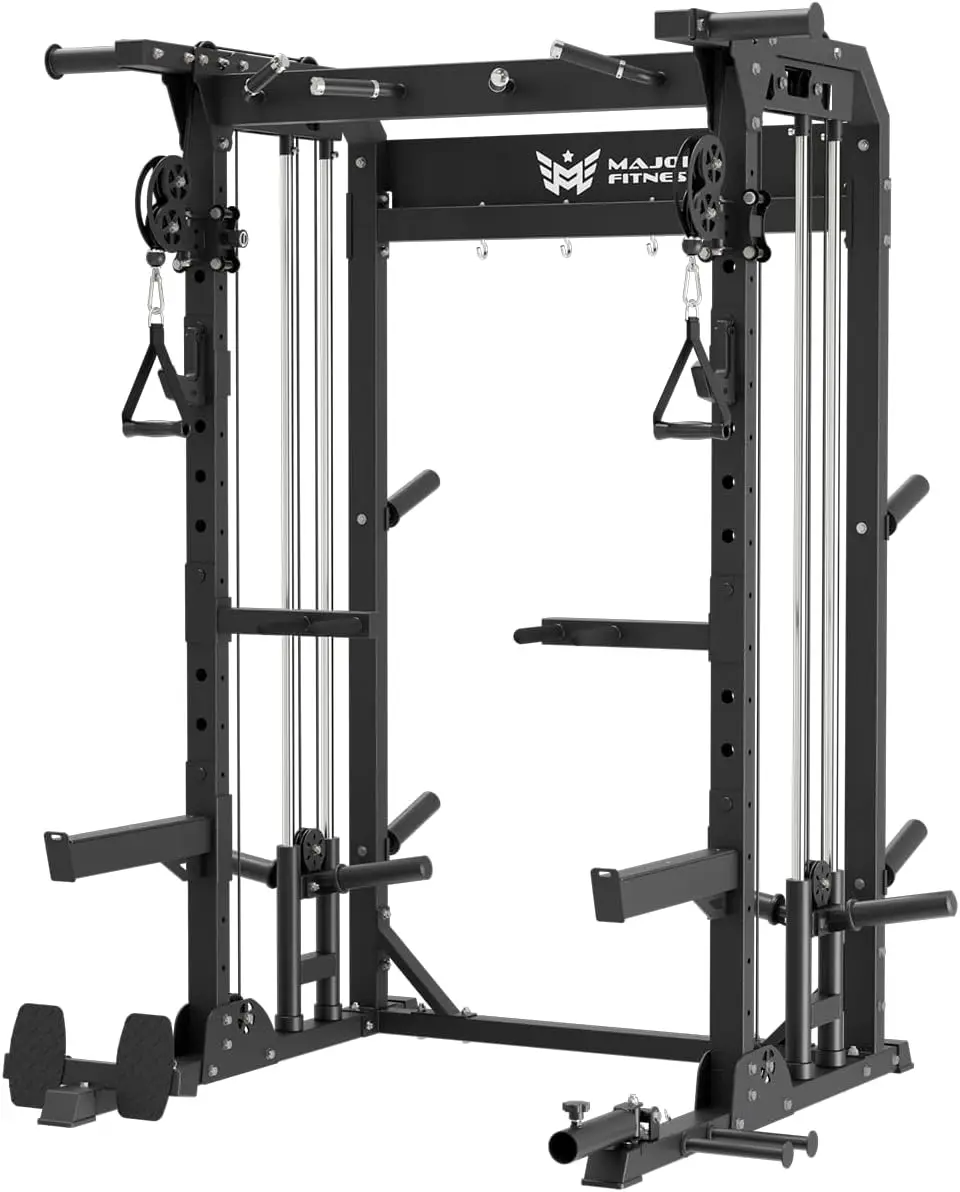 Power Rack, Rack para sentadillas todo en uno de 1600 libras con crossover de cables, sistema de polea doble, marco de acero resistente
