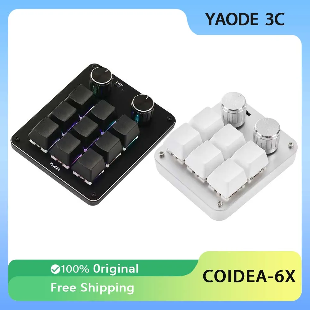 COIDEA-6X Mini Mechanical Keyboard 6 9Keys Dual Knobs Multifunctional Customizable Keyboard for Graphic Designer Video Editor