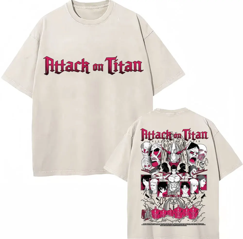 Japan Anime Attack on Titan Washed T Shirts Wings of Freedom Fashion T Shirt Men Women Harajuku Vintage Oversized Cotton T-Shirt