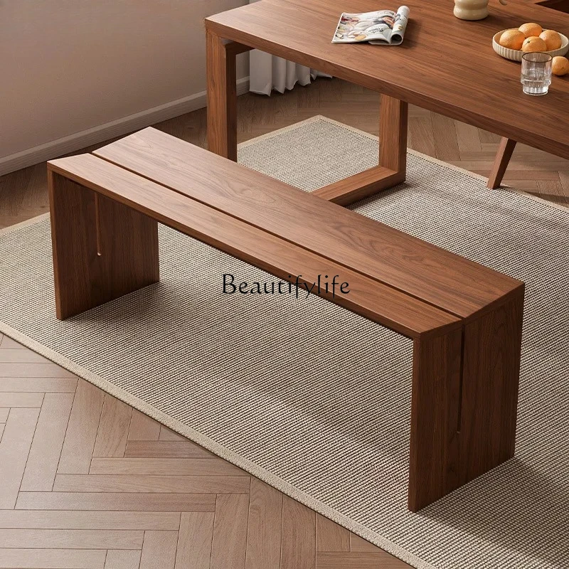 

Wabi-sabi wind solid wood strip stool home bedroom homestay black dining chair shoe changing stool