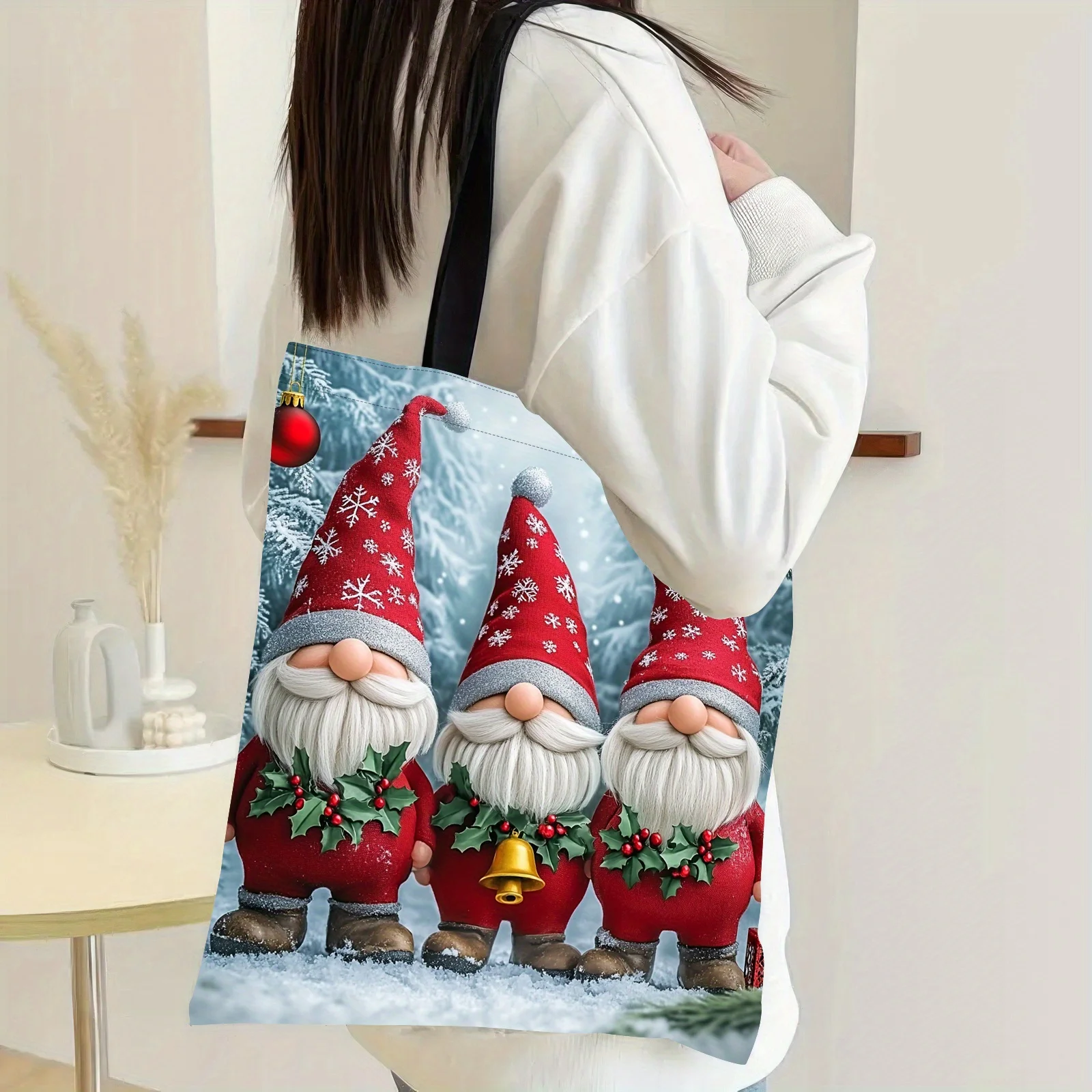 عيد الميلاد جنوم حمل حقيبة قابلة لإعادة الاستخدام البقالة والحلوى شنطة هدايا للنساء عطلة التسوق والحفلات حقيبة كتف أكياس تخزين البقالة #2